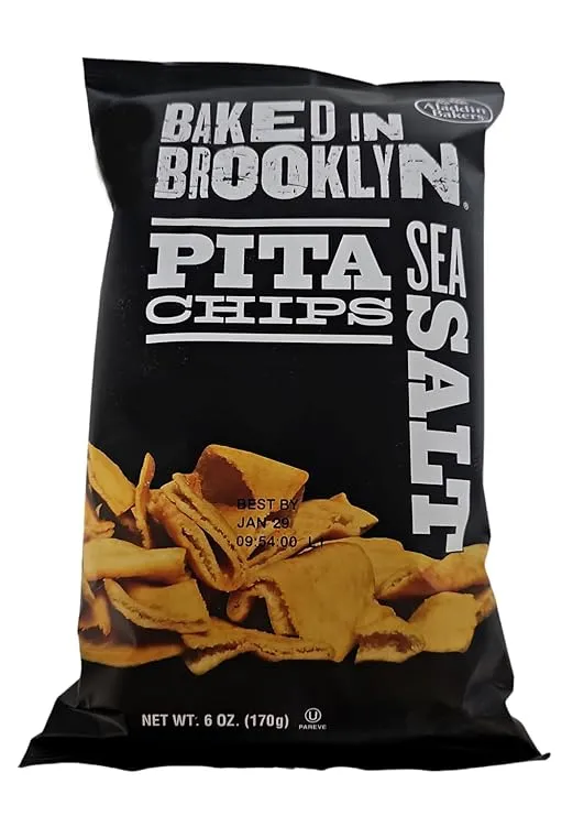 Baked In Brooklyn Pita Chips, Sea Salt 6-Ounce Bags, (Pack of 12)