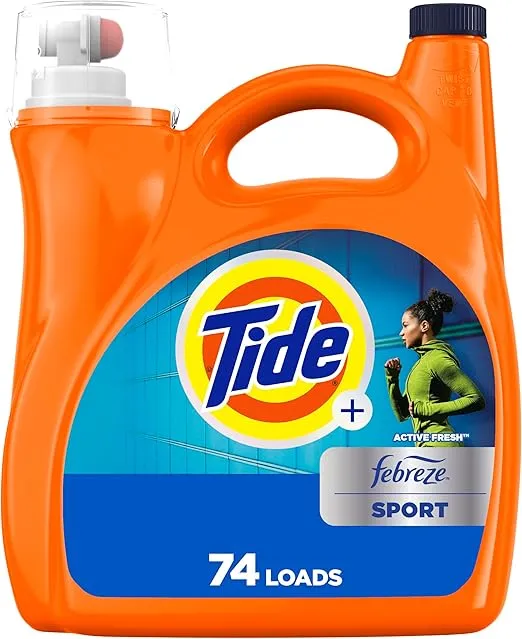 Tide Plus Febreze Sport Odor Defense Liquid Laundry Detergent, 105 fl oz, 74 Loads, HE Compatible