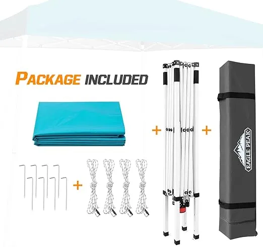 EAGLE PEAK 10x10 Slant Leg Pop-up Canopy Tent Easy One Person Setup Instant Outdoor Beach Canopy Folding Portable Sports Shelter 10x10 Base 8x8 Top (Turquoise)
