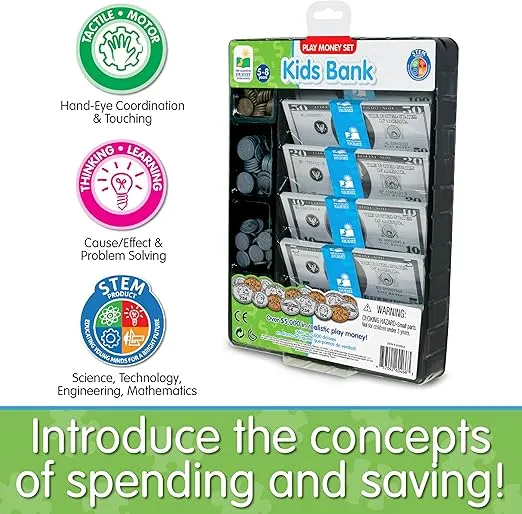The Learning Journey: Kids Bank Play Money Set - Play Money for Kids - Over $5000 in Realistic Play Money to Build Kids Counting Skills - Ages 5 and Up - Award Winning Toys