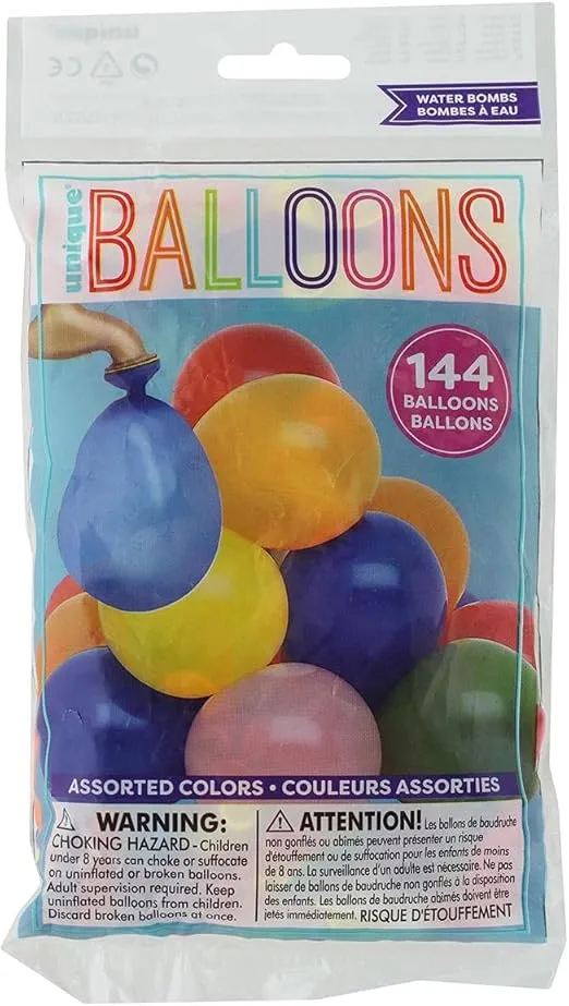 Assorted Water Bomb Balloons, 144-Pack - Easy-to-Fill & Durable Latex Balloons, Perfect for Summer Parties & Outdoor Fun