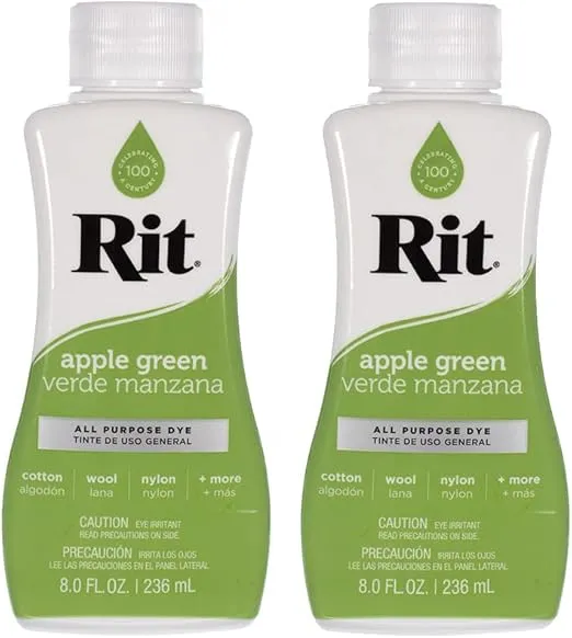 Rit Dye Multi-Purpose Liquid 8 OZ. | Great for Clothing, Accessories, Décor, and Much More | 2-Pack, Apple Green