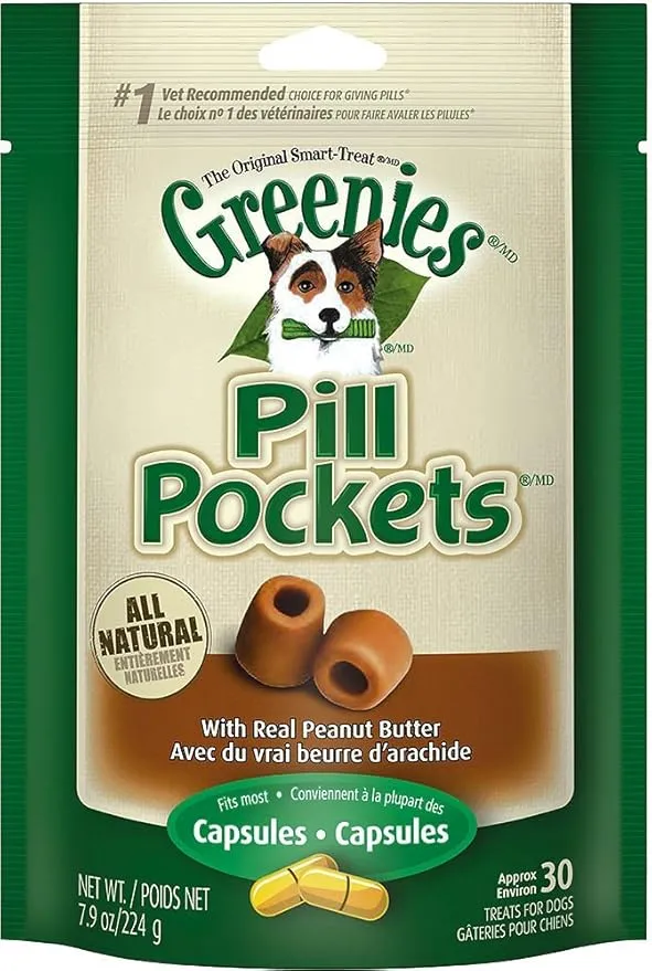 Pill Pocket Dog Treats, Capsule, Peanut Butter, 7.9-oz, Pack of 4 (4 Items)