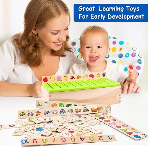 AugToy Wooden Montessori Toys for 1 2 3 Year Old Toddlers Fine Motor Skills Toys Color Shape Matching Sorting Puzzles Box Educational Learning Toy for Kids 1-3 Boys Girls Christmas Birthday Gifts