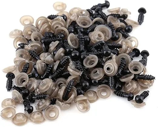 100 Pcs Plastic Safety Eyes with Washers, Safety Screw Eyes Doll Making Supplies for Plush Animal Teddy Bear Felting Craft Toys (6mm)