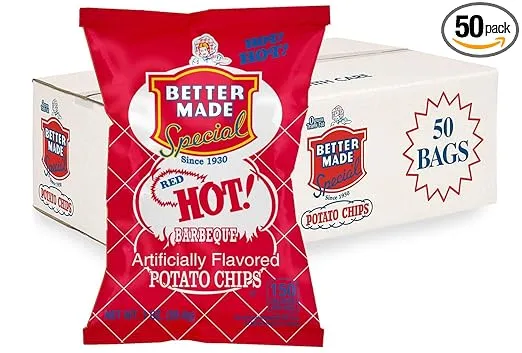 Better Made Special Potato Chips (RED HOT BBQ) - 50 Pack - 50 x 1 oz. Bags - Crunchy, Individual Snacks Made from Fresh Potatoes - Family Owned and Operated
