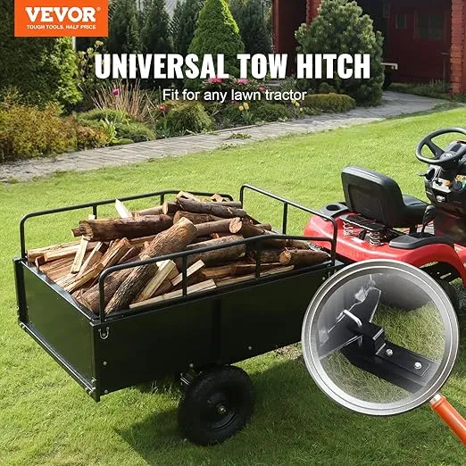VEVOR ATV Trailer Heavy Duty Steel Dump Cart Tow Behind, 750 lbs 15 Cubic Feet, Garden Utility Trailer Yard Trailers with Removable Sides for Riding Lawn Mower Tractor