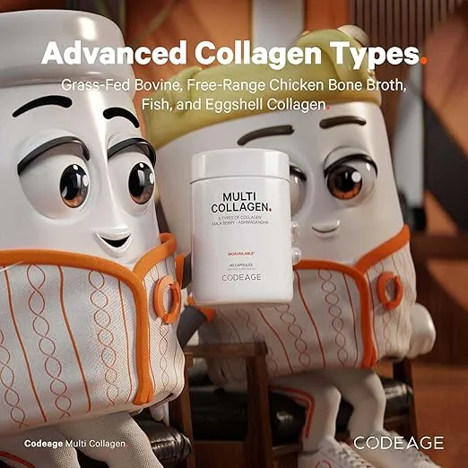 Codeage Multi Collagen Peptides Protein Capsules, 5 Collagen Types, Grass-Fed & Hydrolyzed Bovine Collagen Pills Supplement, Ashwagandha, Amla Berry Vitamins, Collagen Peptides - 90 Capsules