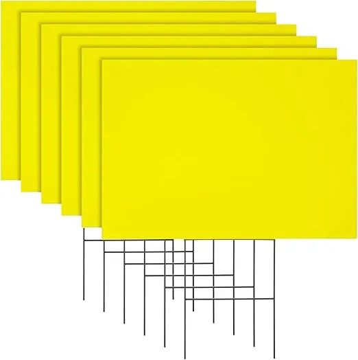 Okuna Outpost 6 Pack Blank Corrugated Plastic Yard Signs with Stakes 17x12 for Outdoor, Garage Sale Supplies, Estate Sale, Open House, Birthday, Moving, Lawn, 4mm Thick, Neon Yellow