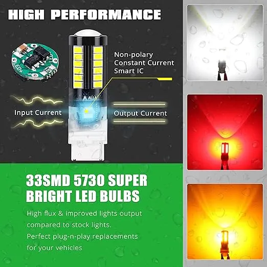Alla Lighting WT21W LED Bulbs, Super Bright Rear Turn Signal. Back-Up Reveres Lights Bulbs Replacement 12V 6000K Xenon White