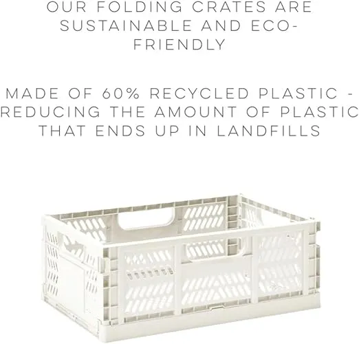 3 Sprouts Recycled Plastic Collapsible Crate - Stackable Folding Storage Crate for Organization for Adults & Kids - Foldable Plastic Crate - Medium - Cream