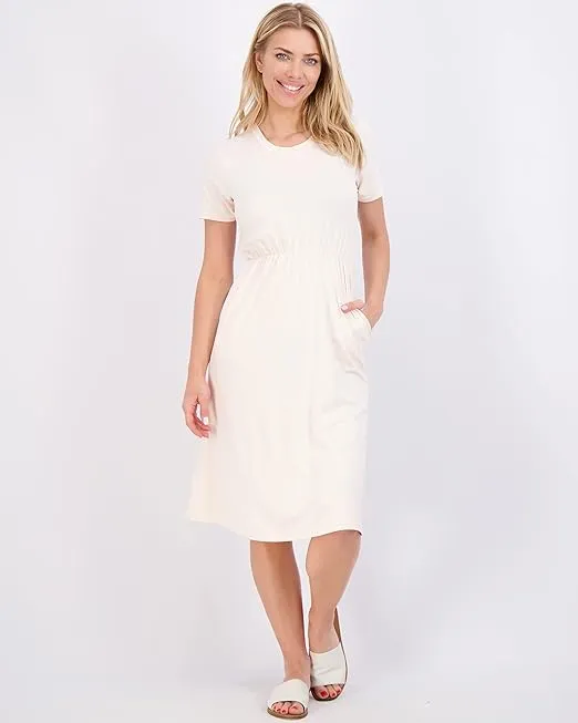 Real Essentials 3-Pack: Women's Midi Short Sleeve Soft T-Shirt Dress with Elastic Waist (Available in Plus Size)
