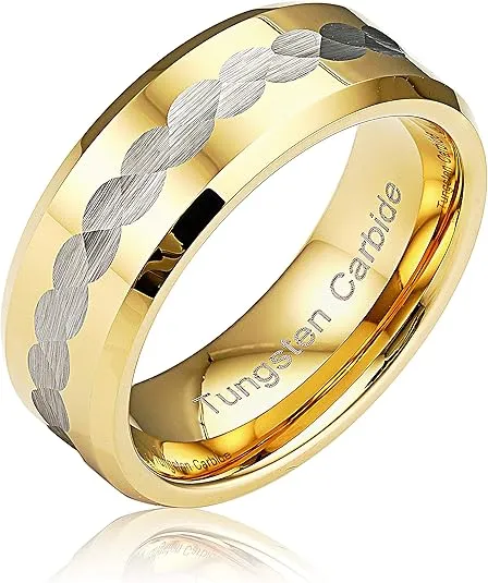 100S JEWELRY Engraved Personalized Infinity Gold Tungsten Rings For Men Wedding Bands Promise Engagement Size 6-16