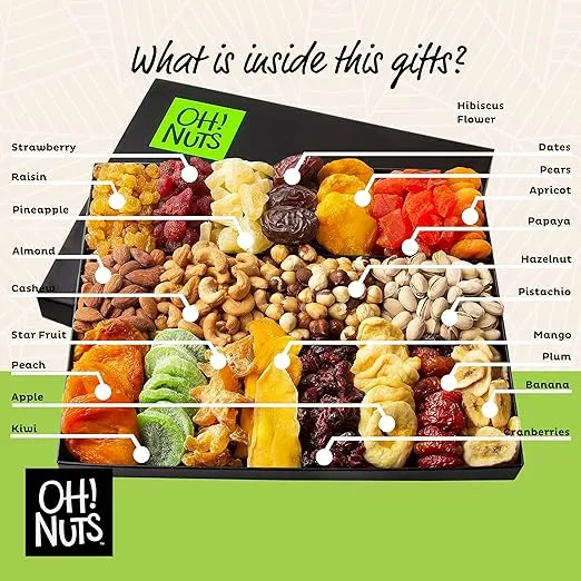 Dried Fruit and Nuts Gift Basket Prime Arrangement Platter - Assorted Nuts and Dried Fruits Holiday Snack Box for Easter, Ramadan, Birthday, Men & Women (19 Variety - XL) by Oh Nuts