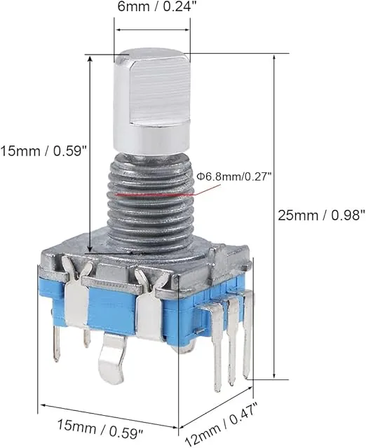 uxcell 360 Degree Rotary Encoder Code Switch Digital Potentiometer 5 Pins 15mm D-Shaft 2Pcs