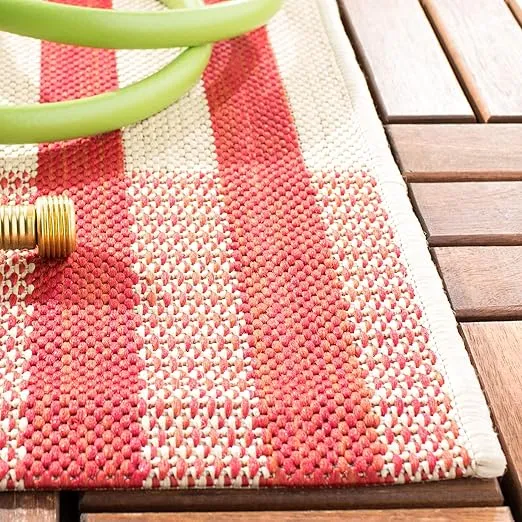 SAFAVIEH Courtyard Collection 5'3" Square Red/Bone CY6201 Plaid Indoor/ Outdoor--Waterproof Easy--Cleaning Patio Backyard Mudroom Area--Rug