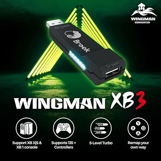 Brook Wingman XB 3 Converter - Unleash The Power of Cross-Platform Gaming, Wireless Controller Adapter for New XB Series X/S, XB One Consoles and PC(X-Input), Supports Remap and Adjustable Turbo