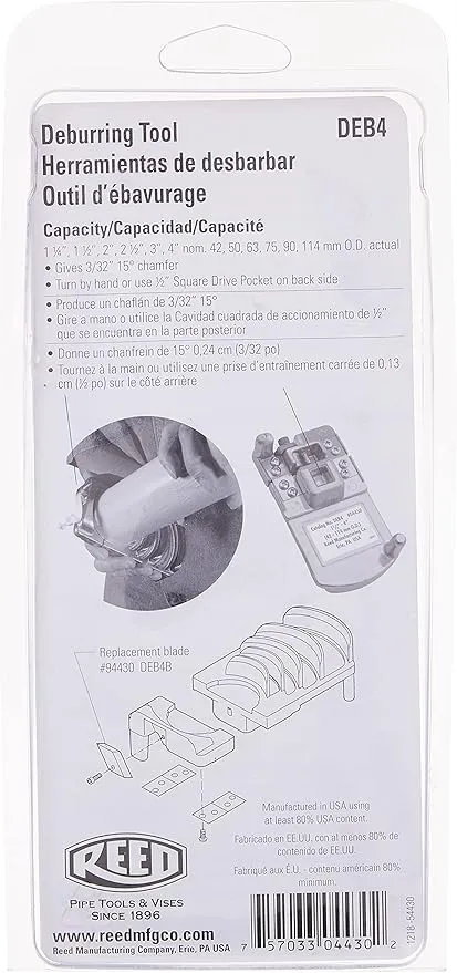 Reed Tool DEB4 Deburring Tool for Plastic, 1-1/4 to 4-Inch
