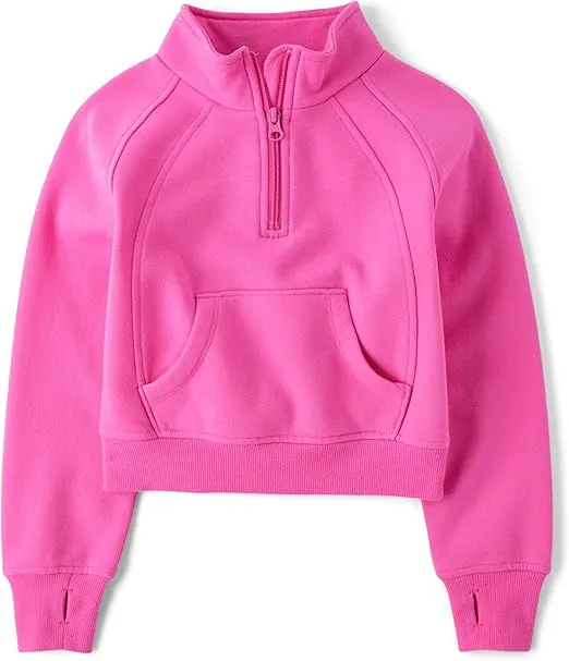 The Children's Place Girls' Fleece Quarter Zip Hooded Sweatshirt