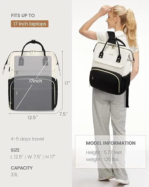 LOVEVOOK Laptop Backpack for Women Fashion Business Computer Backpacks Travel Bags Purse Doctor Nurse Work Backpack with USB Port, Fits 17-Inch Laptop Beige-Black