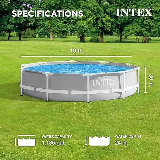 Intex 26700EH Prism Frame Premium Above Ground Swimming Pool: 10ft x 30in – SuperTough Puncture Resistant – Rust Resistant – Easy Assemble – 1185 Gallon Capacity – Pool Only