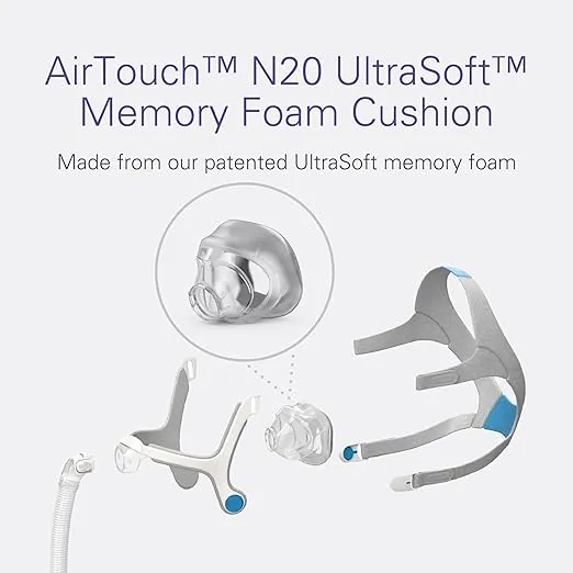 ResMed Airtouch N20 Cushion - CPAP Nasal Mask with Memory Foam Cushion & Magnetic Clips - Premium CPAP Part - Medium