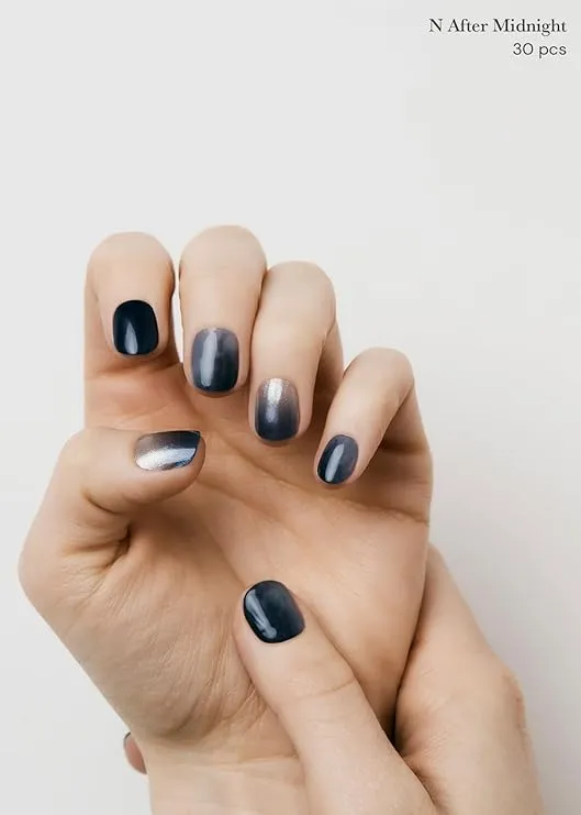 ohora Semi Cured Gel Nail Strips (N After Midnight) - Dark, Ombre, Works with UV/LED Lamps, Salon-Quality, Easy to Apply & Remove - Christmas Gel Nail Wraps, stickers, Christmas stockings
