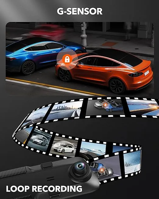 WOLFBOX G850 12" 4K Rear View Mirror Camera with 5.8GHz WiFi and Voice Control, Smart Mirror Dash Cam Front and Rear, Backup Camera with 1080P Rear Camera, Dash Cam with WDR, Includes 64GB Card & GPS