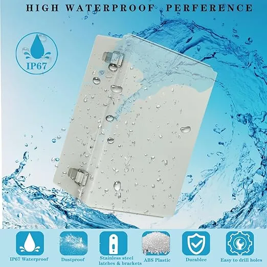 Outdoor Waterproof Electrical Box Junction Box Weatherproof IP67 ABS Plastic Enclosure Switch Router Project Box with Mounting Plate with Wall Bracket 2 Cable Glands Grey 14.6"x10.63" x5.9"