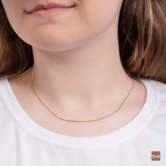 Amberta 14K Rose Gold Plated on 925 Sterling Silver 1.3 mm Curb Chain Necklace 14" 16" 18" 20" 22" 24" 28" in
