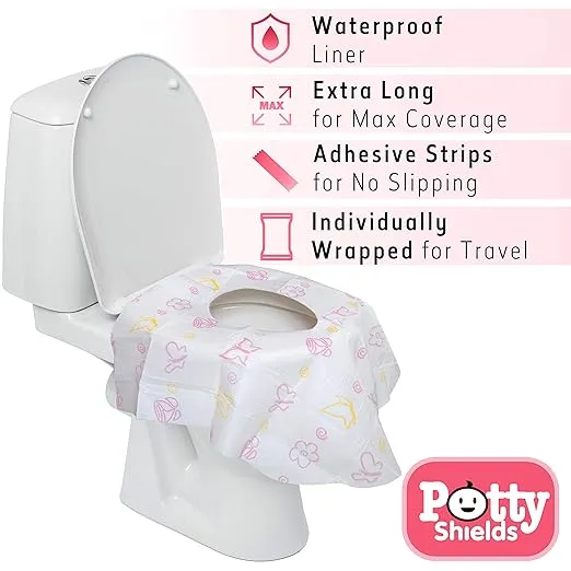 Toilet Seat Covers Disposable (40 Pack, Floral) - XL Waterproof Toilet Cover for Toddlers, Kids & Adults - Portable & Individually Wrapped for Travel, Potty Training & Public Restrooms