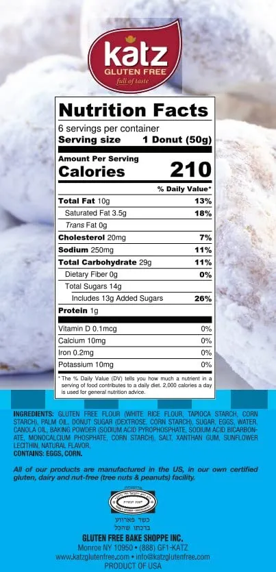 Katz Gluten Free Powdered Donuts | Dairy Free, Nut Free, Soy Free, Gluten Free | Kosher (3 Packs of 6 Donuts, 10.5 Ounce Each)
