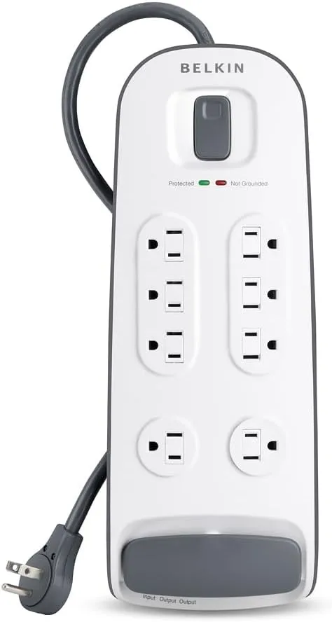 Belkin 8-Outlet Surge Protector with Telephone Protection, 6ft Cord, White