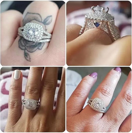 Newshe Jewellery Wedding Engagement Ring Set AAAAA Cz 925 Sterling Silver 2Ct Round Created Blue Sapphire White Size 4-13