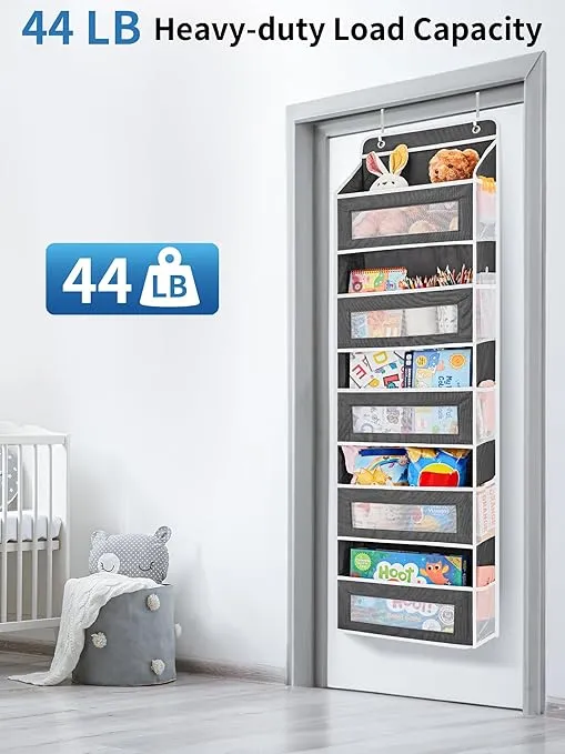JARLINK Over The Door Organizer Storage, 5 Shelf Hanging Door Organizer with 5 Large Capacity Pockets, Anti Tilt 44 lb Load Behind Door Organizer for Bedroom, Bathroom, Pantry, Nursery, (Black)