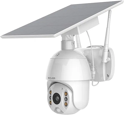 SOLIOM S600 Outdoor WiFi Security Camera - 360° Pan Tilt, Solar Powered with Battery, Motion Detection, Color Night Vision, 2-Way Talk, Remote Access