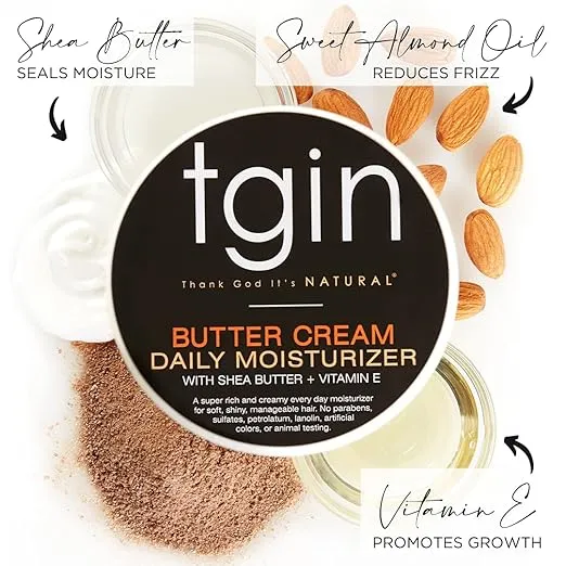 tgin Butter Cream Daily Moisturizer for Curly, Coily and Wavy Hair, Rich Moisture for Dry Hair and Defined Curls, 12 oz