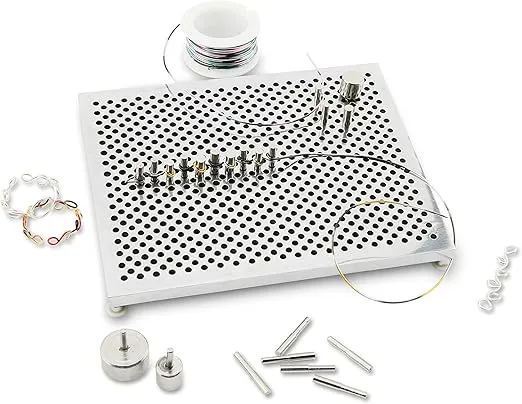 Artistic Wire Deluxe Jig Kit - 5x4 Inch Aluminum Wire Bender Jig with 30 Adjustable Pegs, 6 Patterns Included, Perfect Jewelry Making Tools for Wire Wrapping Kit and Craft Creation