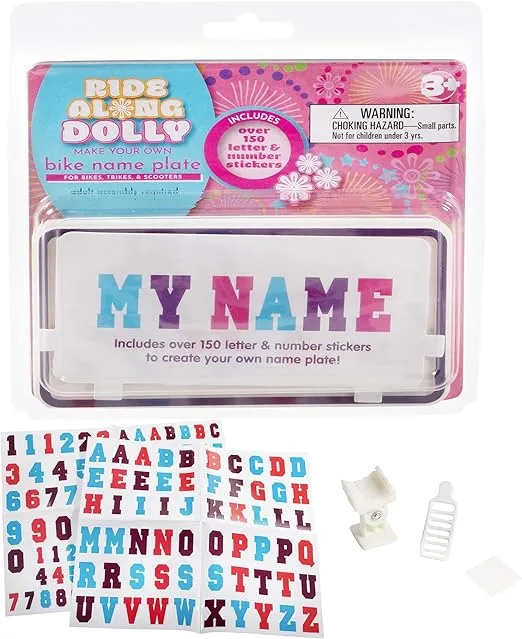 Kid's Bicycle Customizable License Plate -Make Your Own Bike Name Plate -Includes Over 150 Letter and Cute Number Stickers Decals, Fits Most Bikes -Holiday for Girls