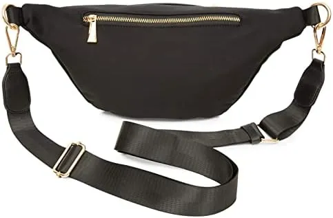Black Oversized Fanny Pack, Plus Size Crossbody Bag with Adjustable Belt Straps, Fits 42-54 Inch Waist