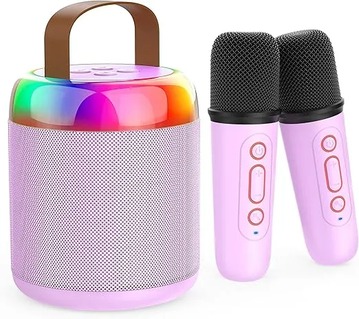 Mini Karaoke Machine for Kids Portable Bluetooth 5.3 Speaker Led Lights with 2 Wireless Microphones Karaoke Gifts for Girls Boys Audlt Birthday Christmas Indoor Outdoor Home Party (Purple)