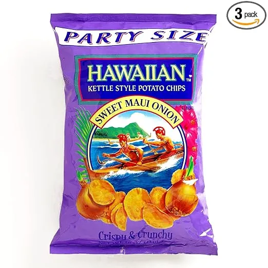 Hawaiian Sweet Maui Onion Kettle-Style Potato Chips 16 oz each (3 Items Per Order)