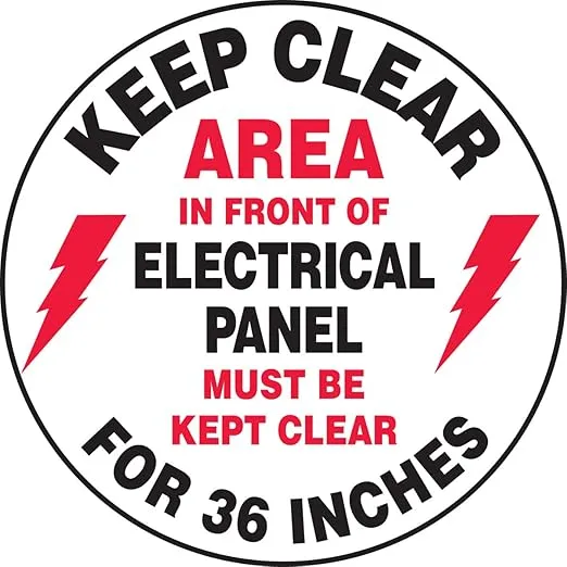 Accuform MFS729 Slip-Gard Adhesive Vinyl Round Floor Sign, Legend "Keep Clear - Area in Front of Electrical Panel Must BE Kept Clear for 36 INCHES", 17" Diameter, Red/Black on White