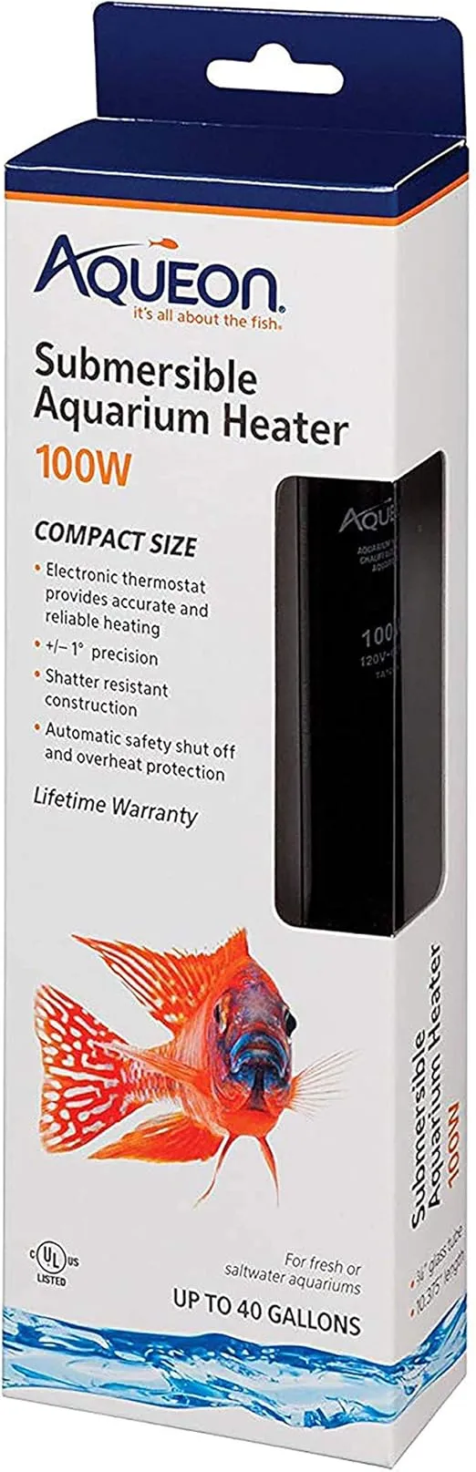 Aqueon Submersible Aquarium Heater, 100 Watts, Up to 40 Gallons