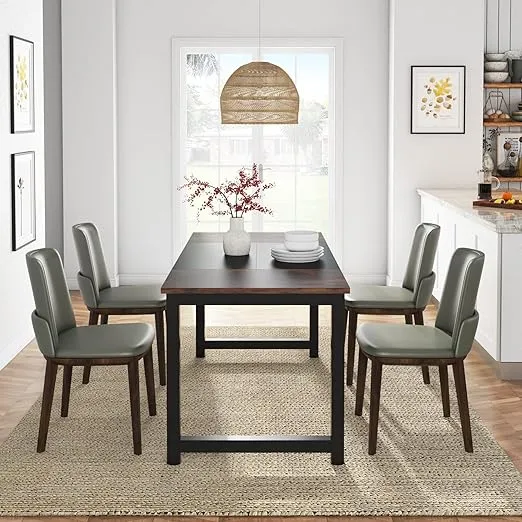 Tribesigns Conference Table, 63" W x 31.5" D Meeting Room Table Boardroom Desk for Office Conference Room, Splicing Board with Metal Frame, Rustic Brown/Black