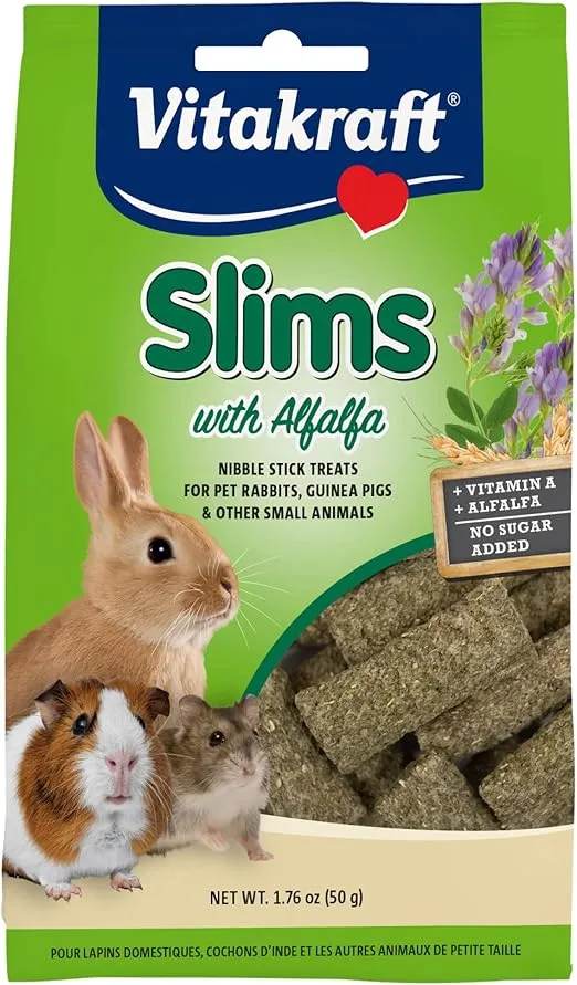 Vitakraft Slims with Alfalfa Rabbit, Guinea Pig & Small Animal Nibble Stick Treat, 1.76 oz
