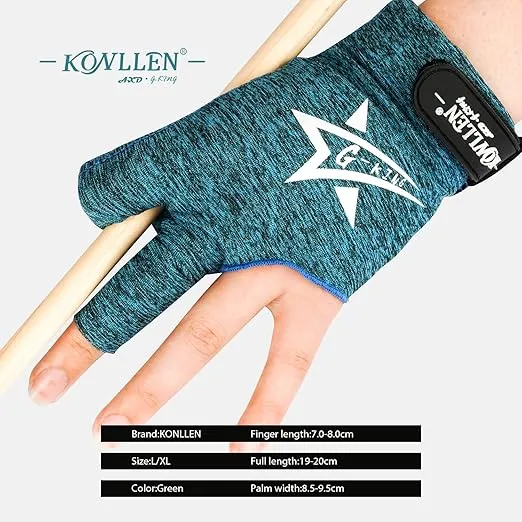 KONLLEN Billiards Gloves Left Hand/Right Hand L/XL Pool Gloves Lycra Material Professional Non-Slip Adjustable Breathable Billiards Match Gloves Snooker Nine-Ball 3 Cushion Carom Pool Accessories
