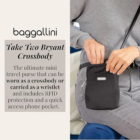Baggallini Take Two Bryant RFID Protected 5x7.25 Small Phone Wallet Crossbody Bags for Women Lightweight Nylon Travel Purse