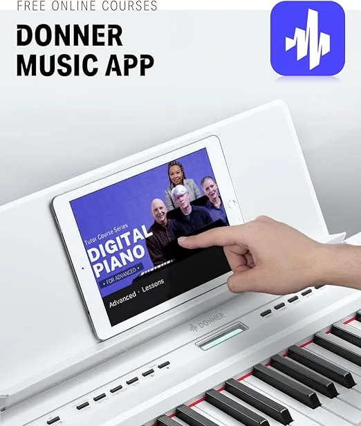 Donner DEP-20 Beginner Digital Piano 88 Key Full Size Weighted Keyboard, Portable Electric Piano with Furniture Stand, 3-Pedal Unit, White