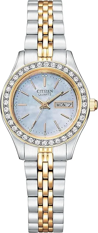 Citizen Ladies' Dress Quartz Stainless Steel Bracelet with Crystals and Day Date